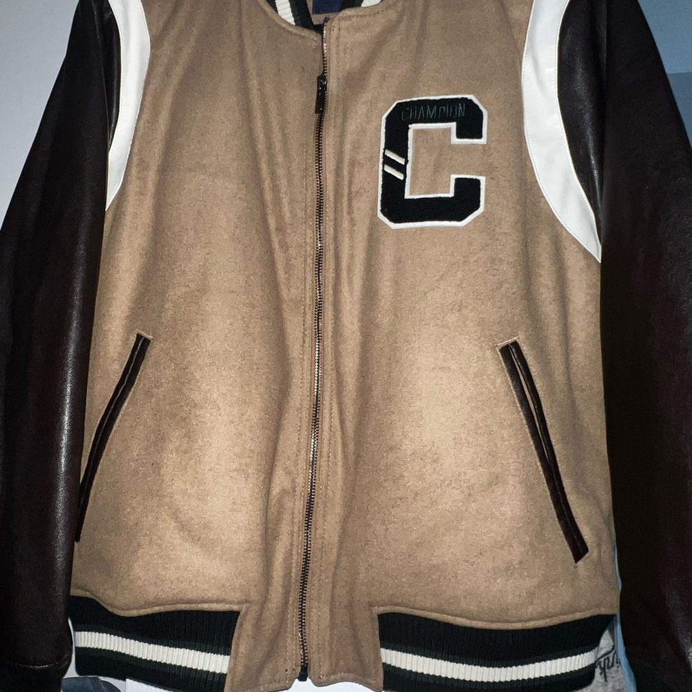Champion Kids Tan and Brown Letterman Jacket - Picture 1 of 3